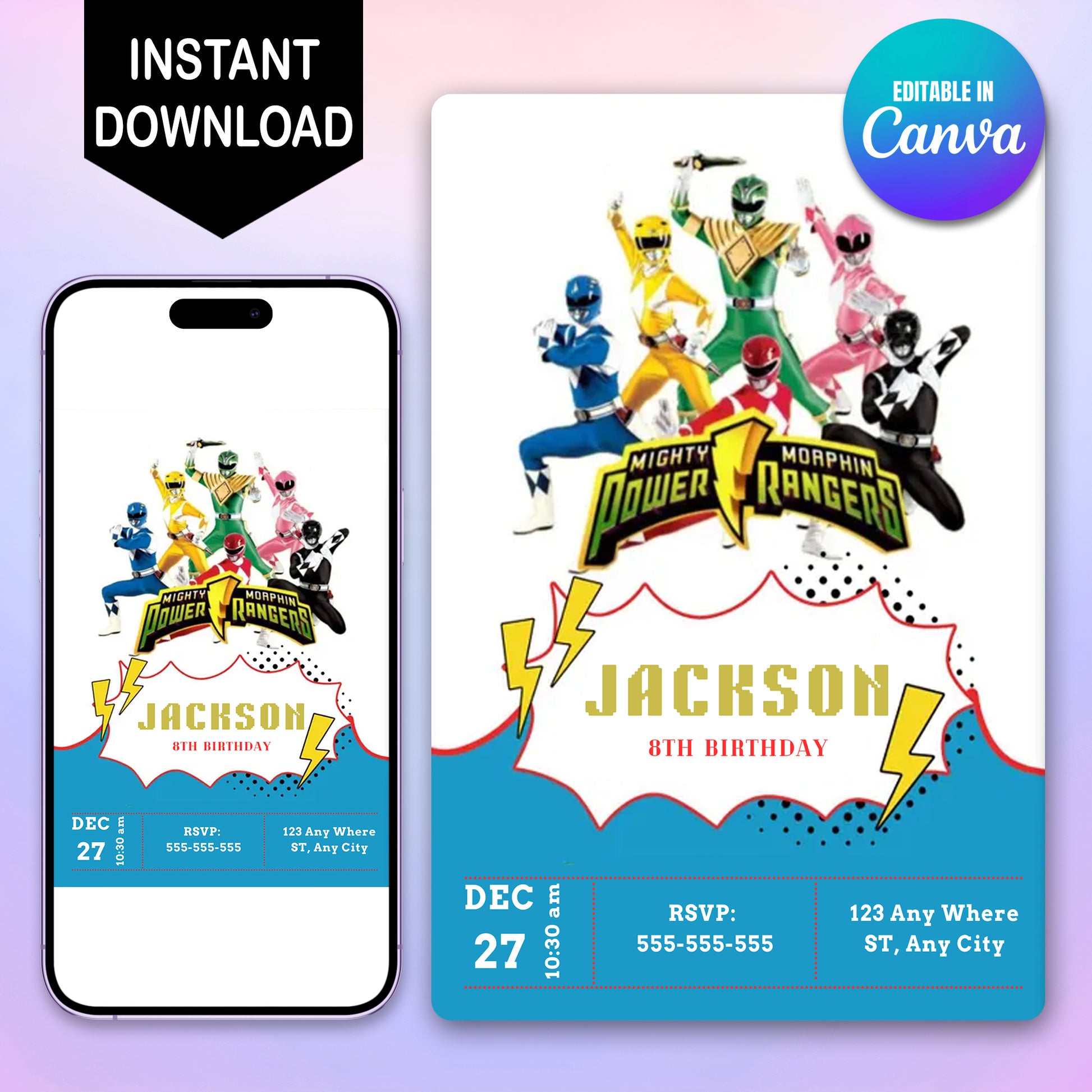 Mighty Morphin Power Rangers Birthday Invitations - CreativeRino