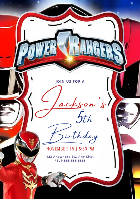 Red Power Ranger Party Invitations - CreativeRino