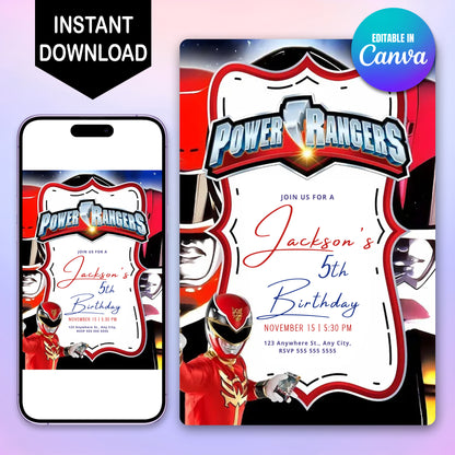 Red Power Ranger Party Invitations - CreativeRino
