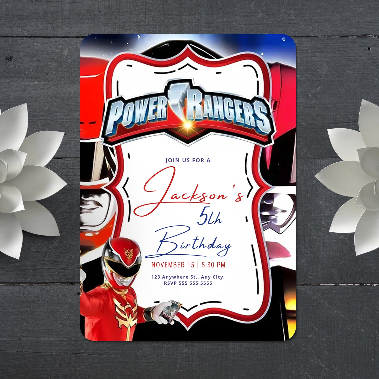 Red Power Ranger Party Invitations - CreativeRino
