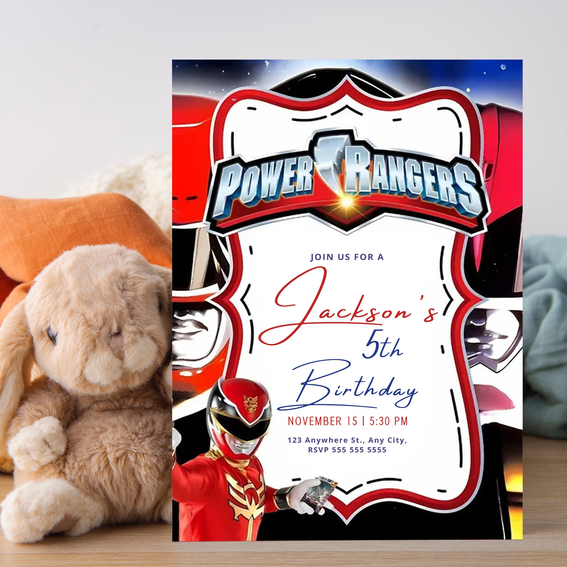 Red Power Ranger Party Invitations - CreativeRino
