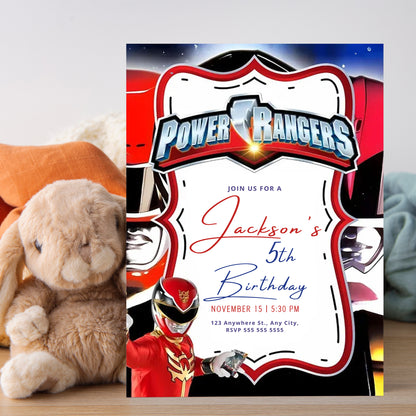 Red Power Ranger Party Invitations - CreativeRino