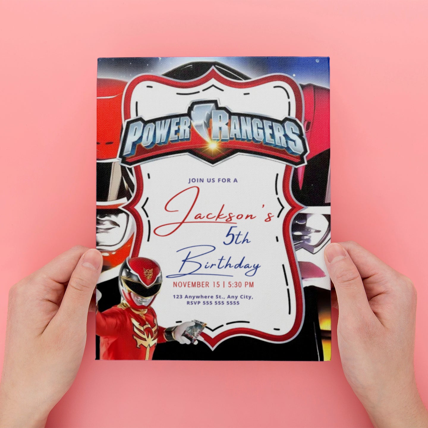 Red Power Ranger Party Invitations - CreativeRino
