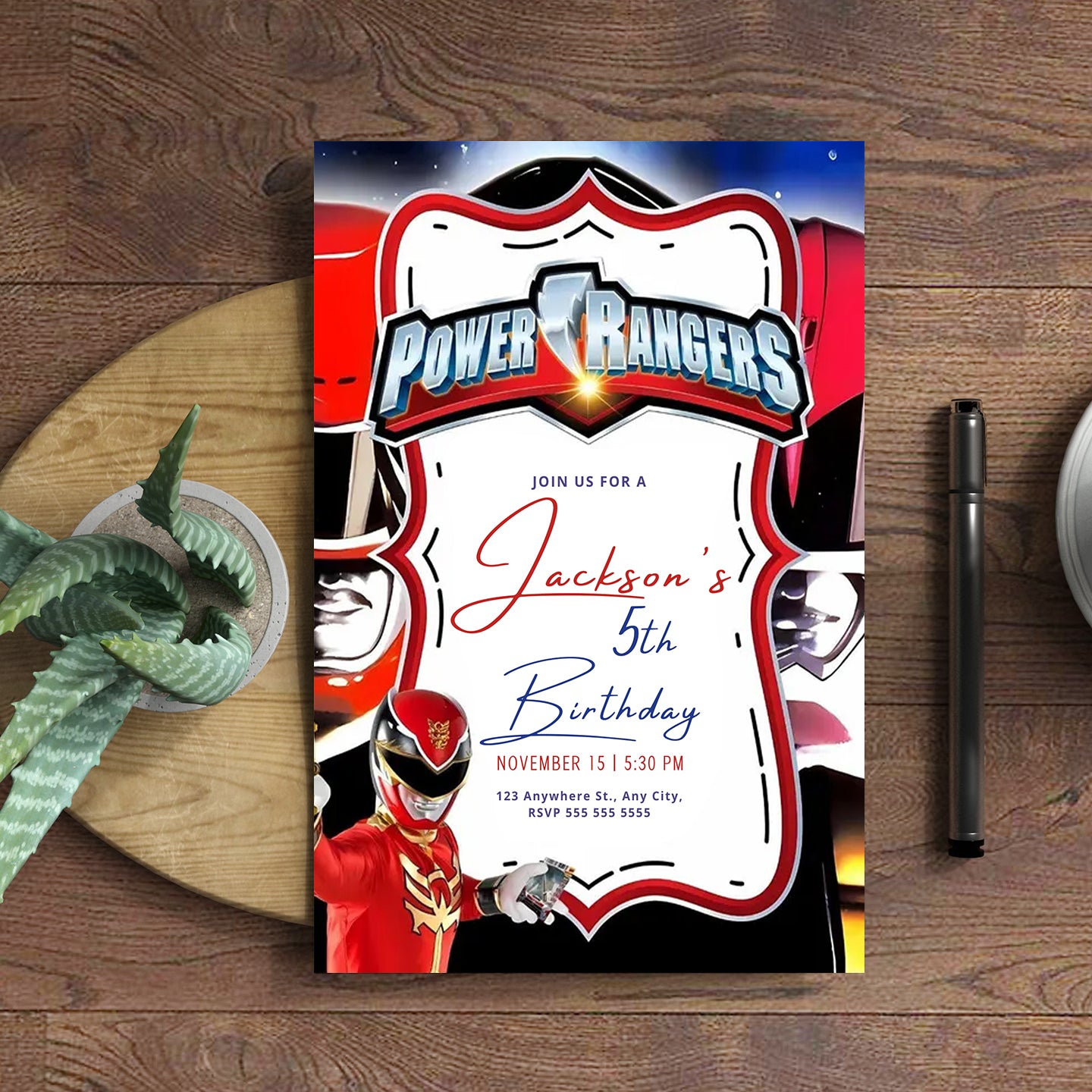Red Power Ranger Party Invitations - CreativeRino