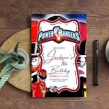 Red Power Ranger Party Invitations - CreativeRino