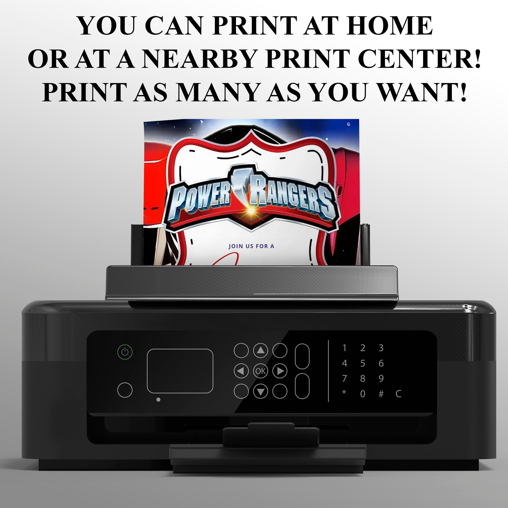 Red Power Ranger Party Invitations - CreativeRino