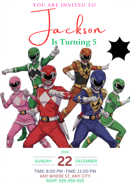 Mighty Morphin Power Rangers Invitations - CreativeRino