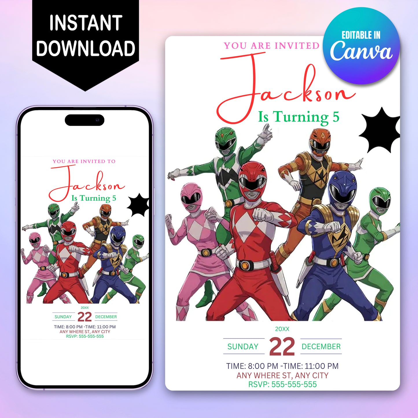Mighty Morphin Power Rangers Invitations - CreativeRino