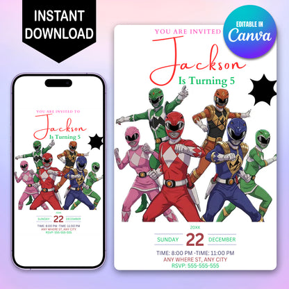 Mighty Morphin Power Rangers Invitations - CreativeRino