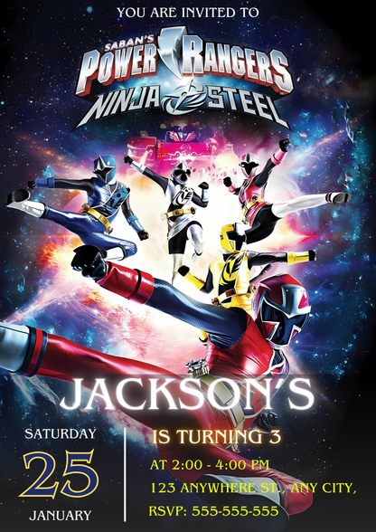 Power Rangers Ninja Steel Birthday Invitations - CreativeRino