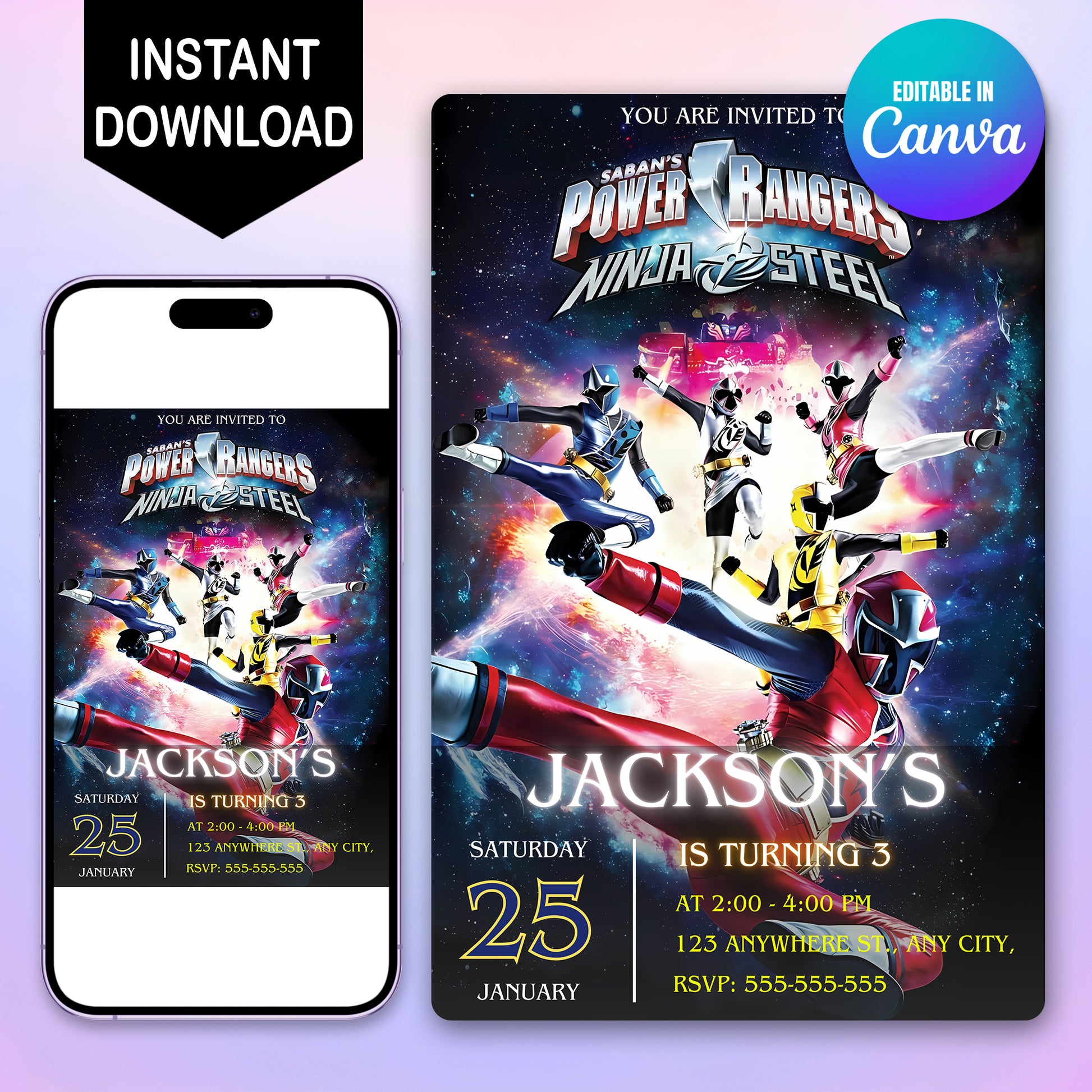 Power Rangers Ninja Steel Birthday Invitations - CreativeRino