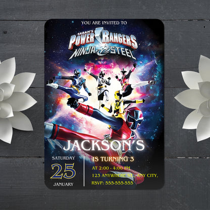 Power Rangers Ninja Steel Birthday Invitations - CreativeRino