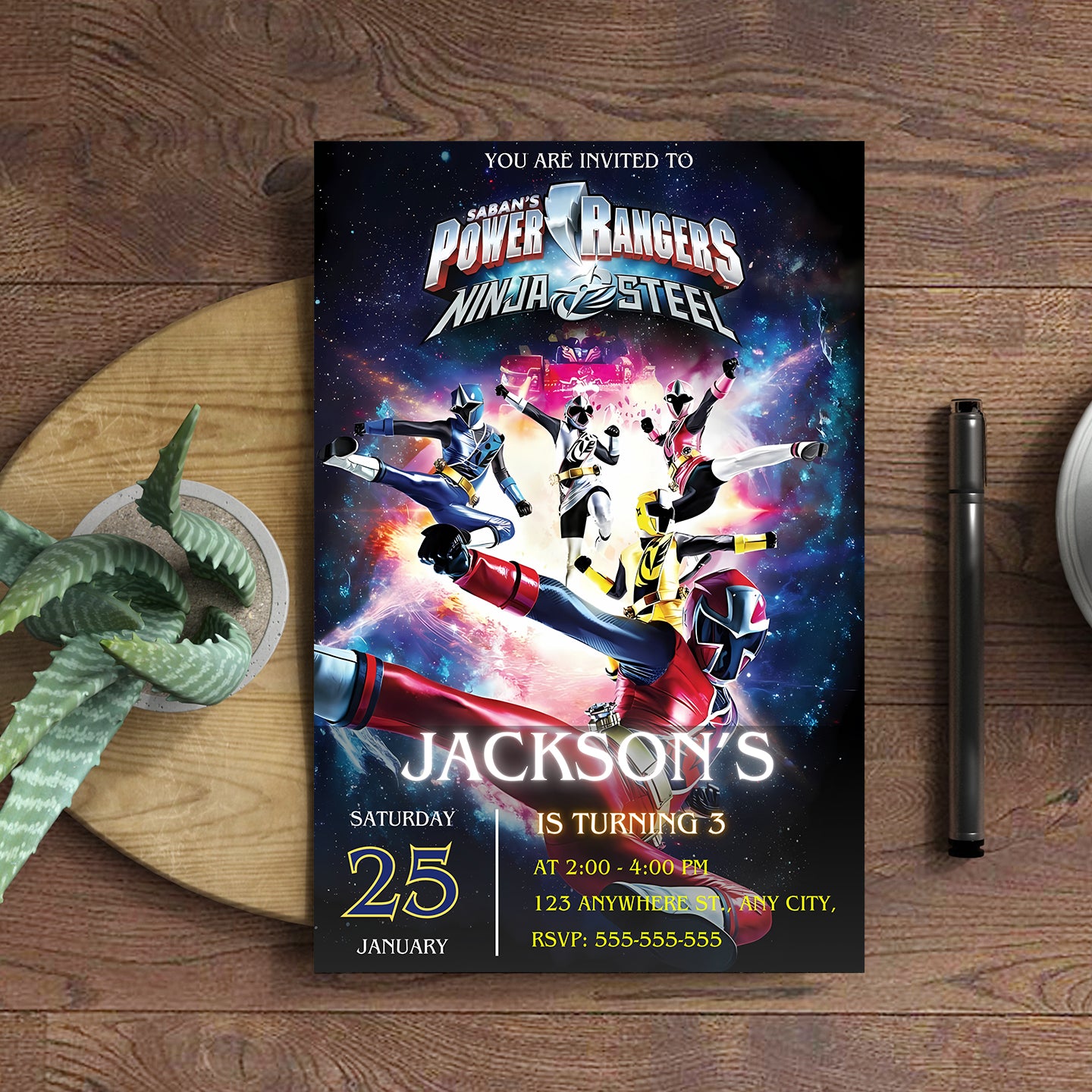 Power Rangers Ninja Steel Birthday Invitations - CreativeRino