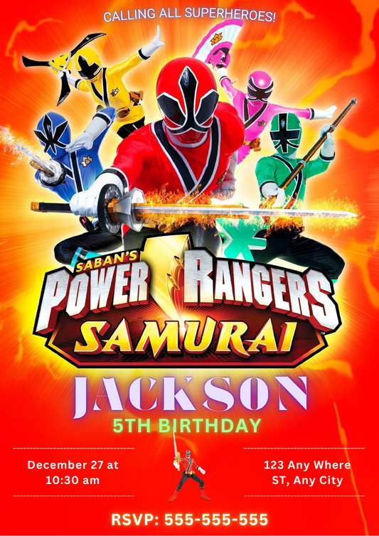 Power Rangers Samurai Birthday Invitations - CreativeRino