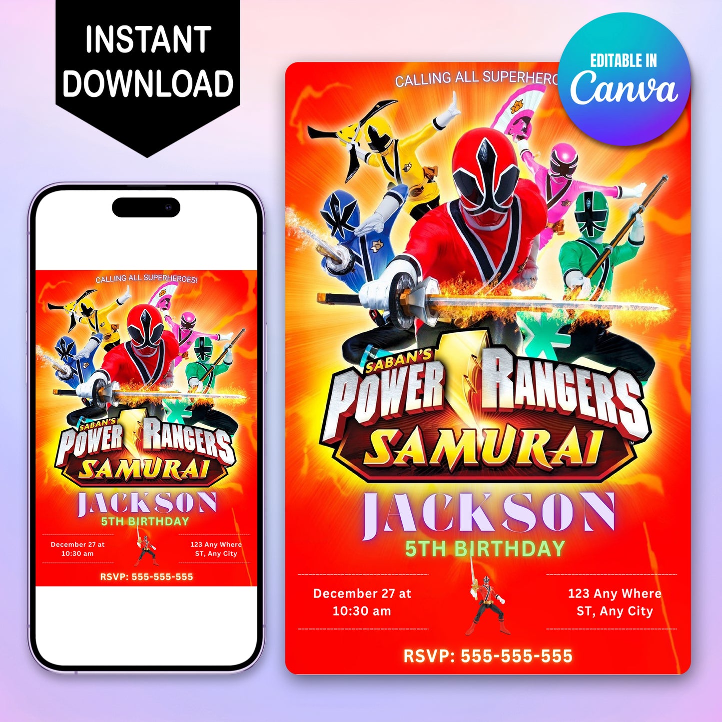 Power Rangers Samurai Birthday Invitations - CreativeRino