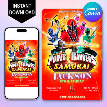 Power Rangers Samurai Birthday Invitations - CreativeRino