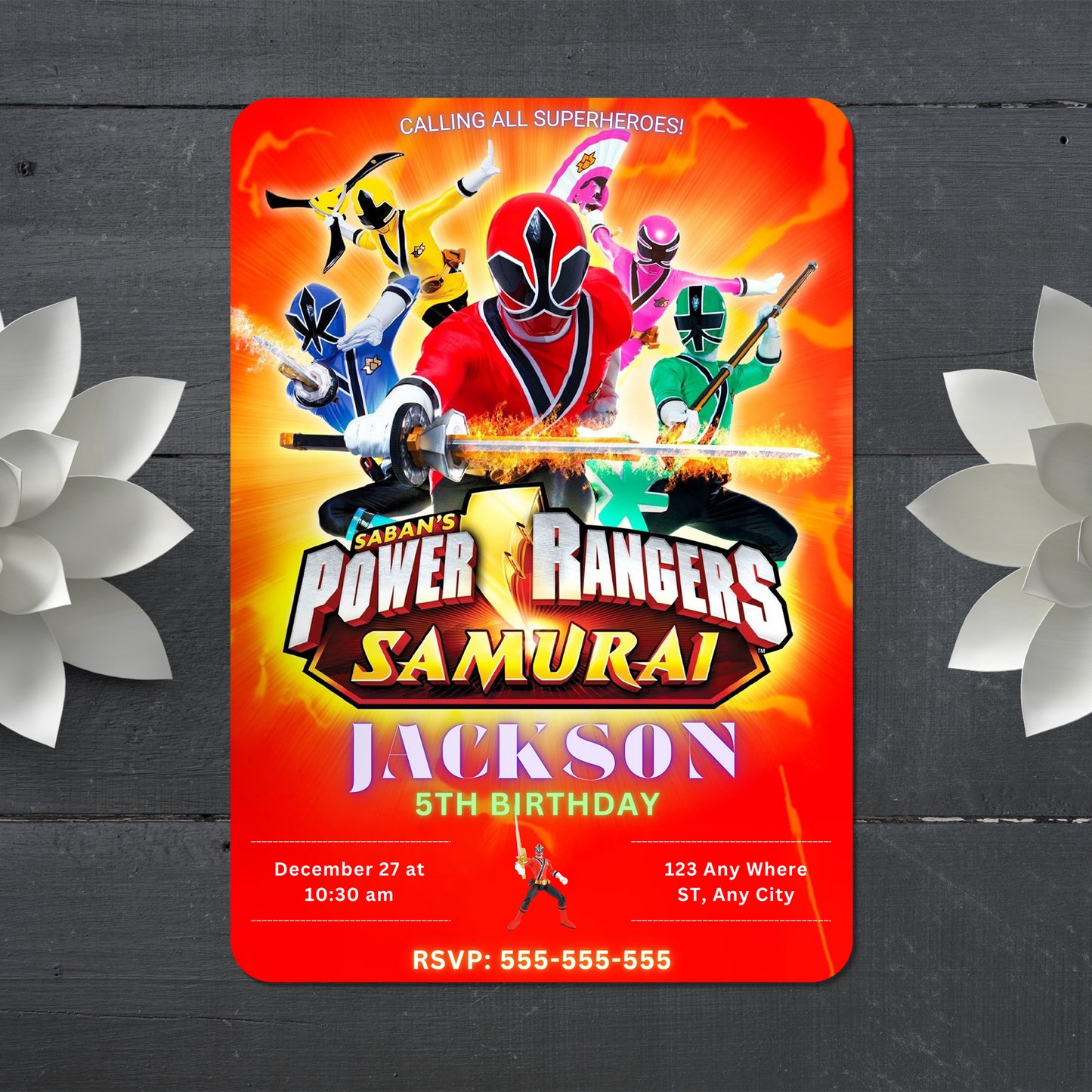 Power Rangers Samurai Birthday Invitations - CreativeRino
