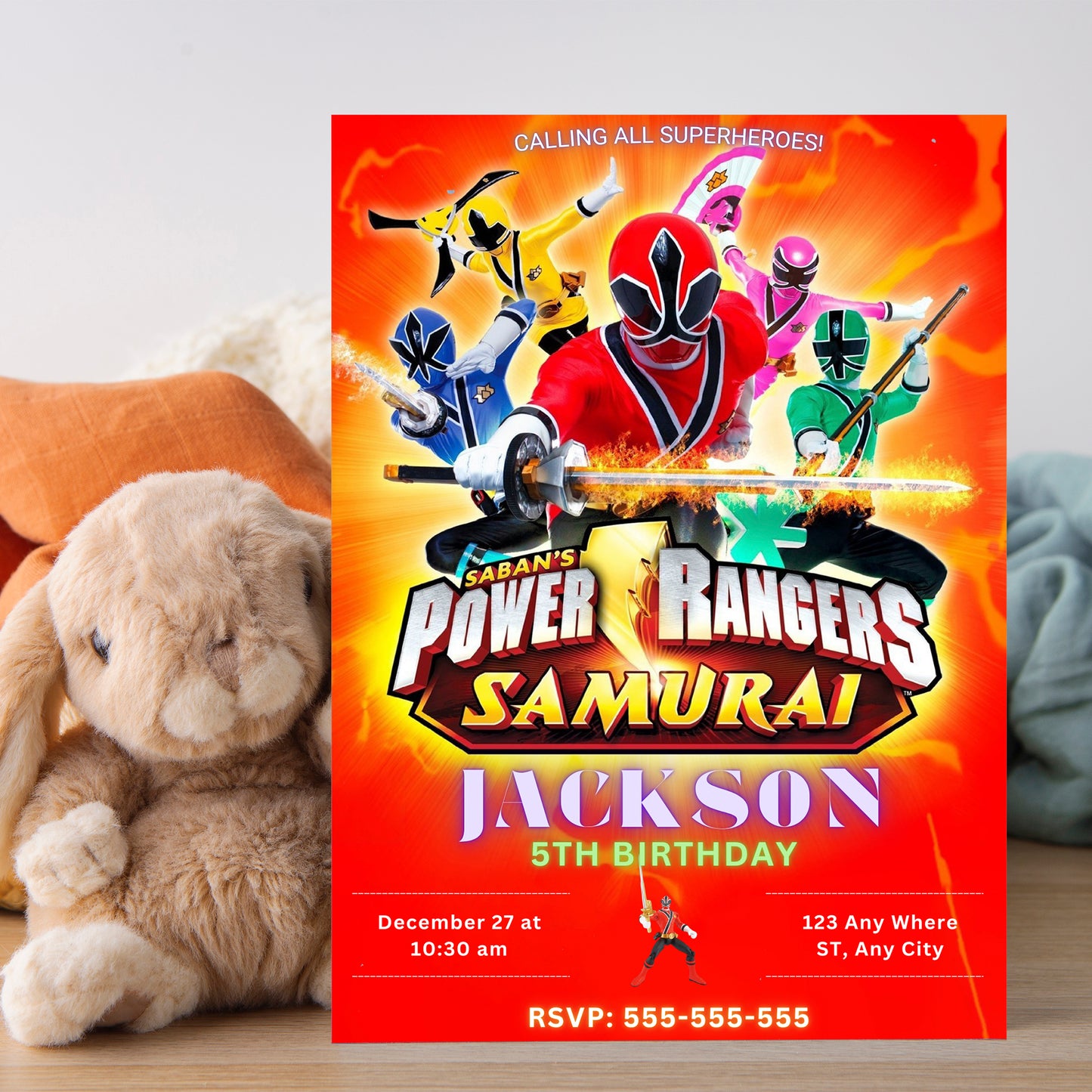 Power Rangers Samurai Birthday Invitations - CreativeRino