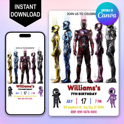Power Rangers Digital Invitation - CreativeRino