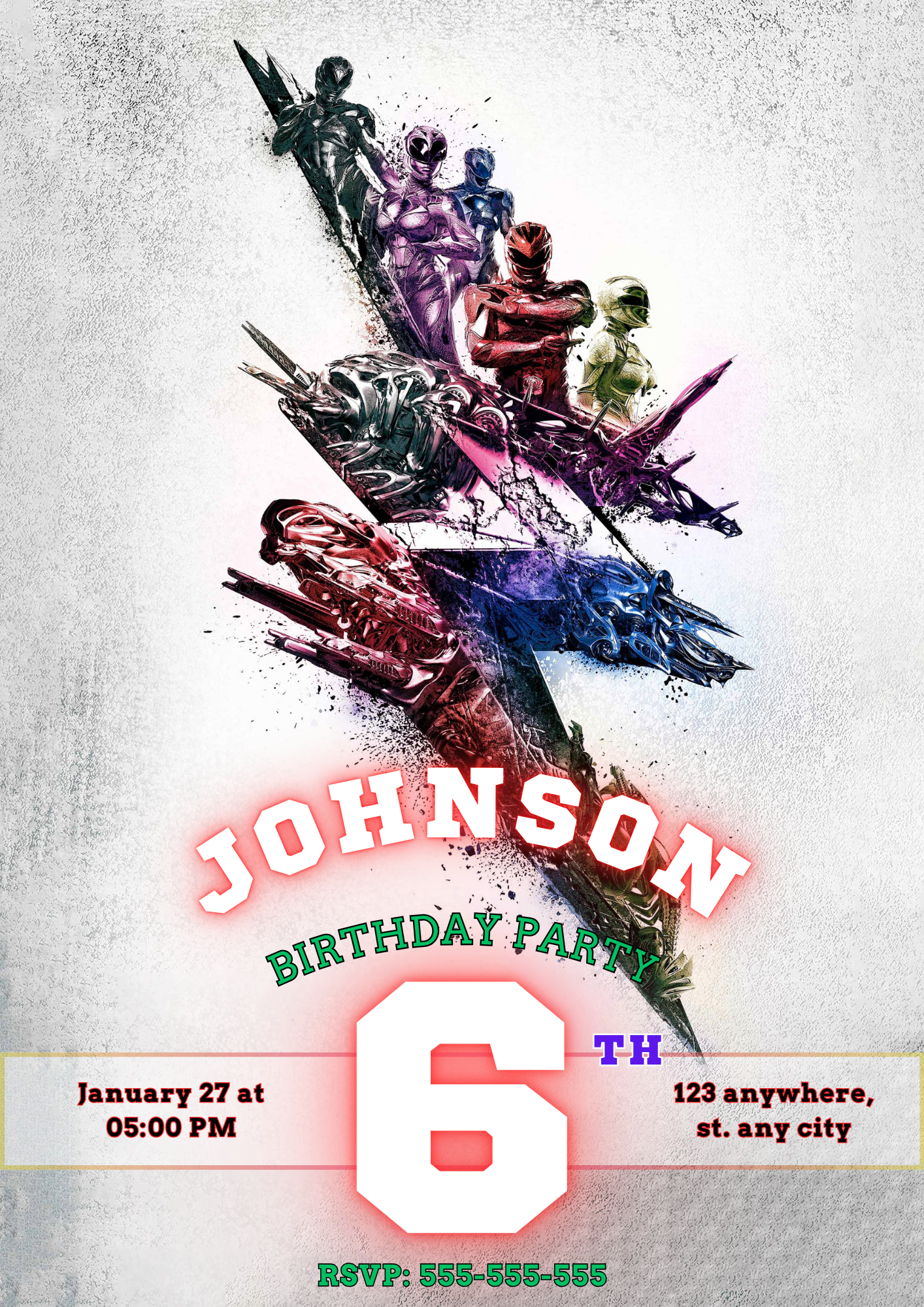Power Rangers Invitation Card - CreativeRino