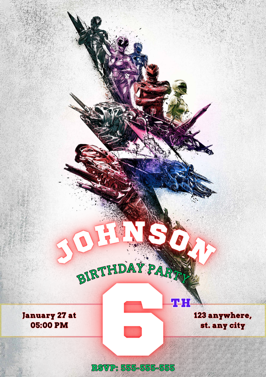Power Rangers Invitation Card - CreativeRino
