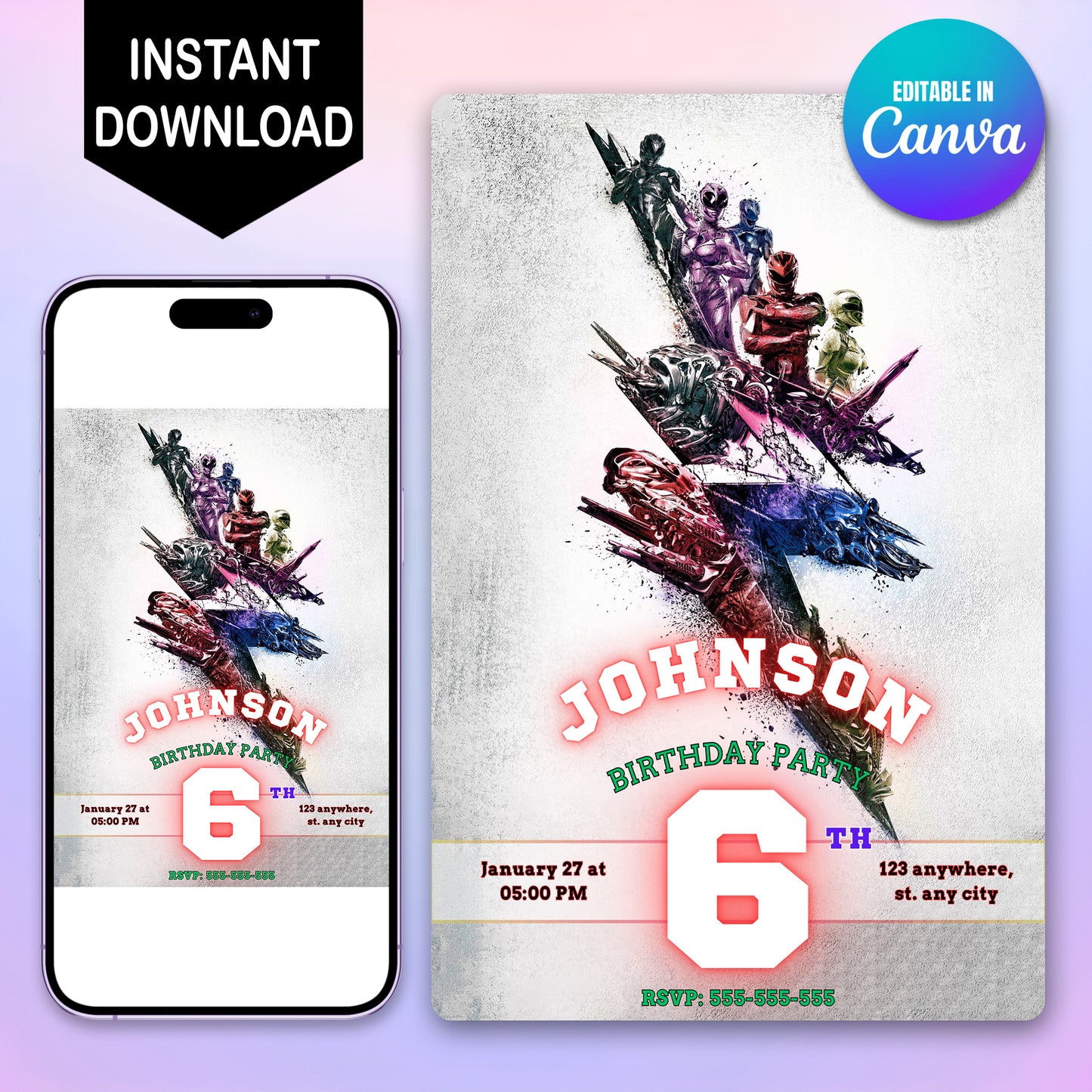 Power Rangers Invitation Card - CreativeRino