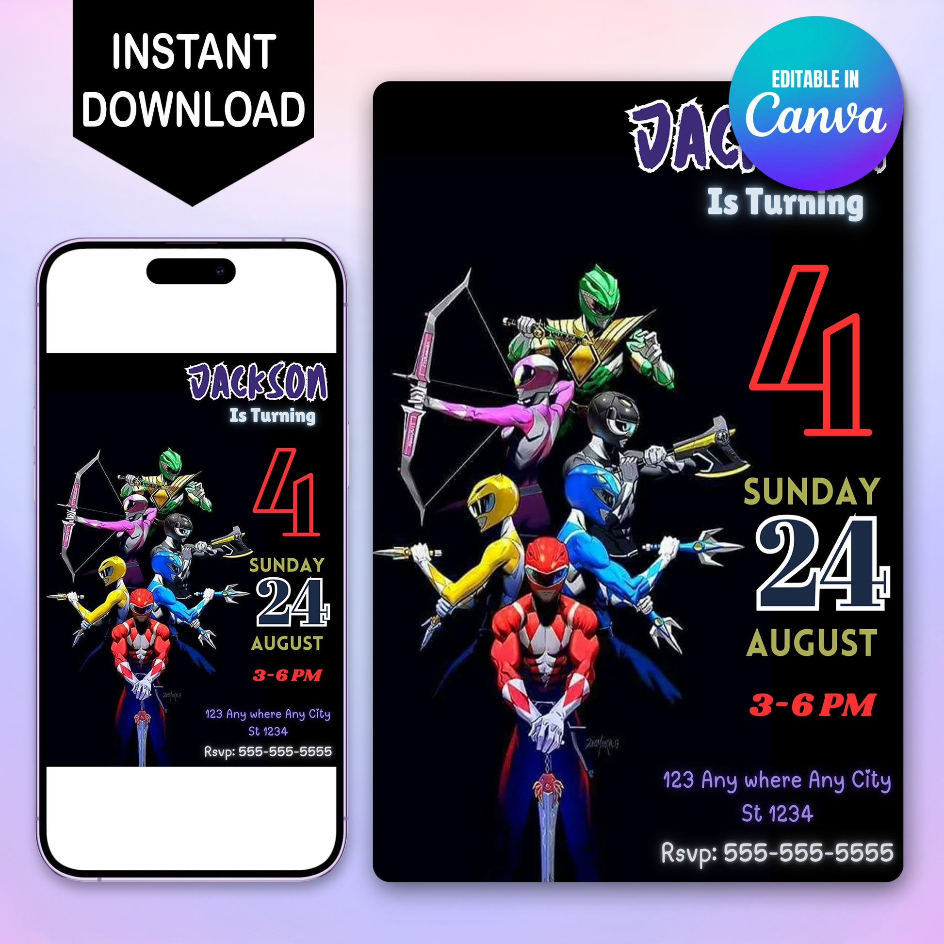 Personalized Power Rangers Birthday Invitations - CreativeRino