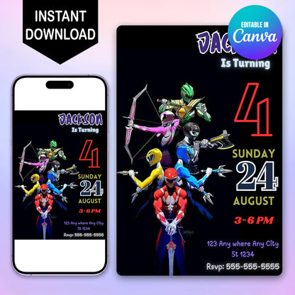 Personalized Power Rangers Birthday Invitations - CreativeRino