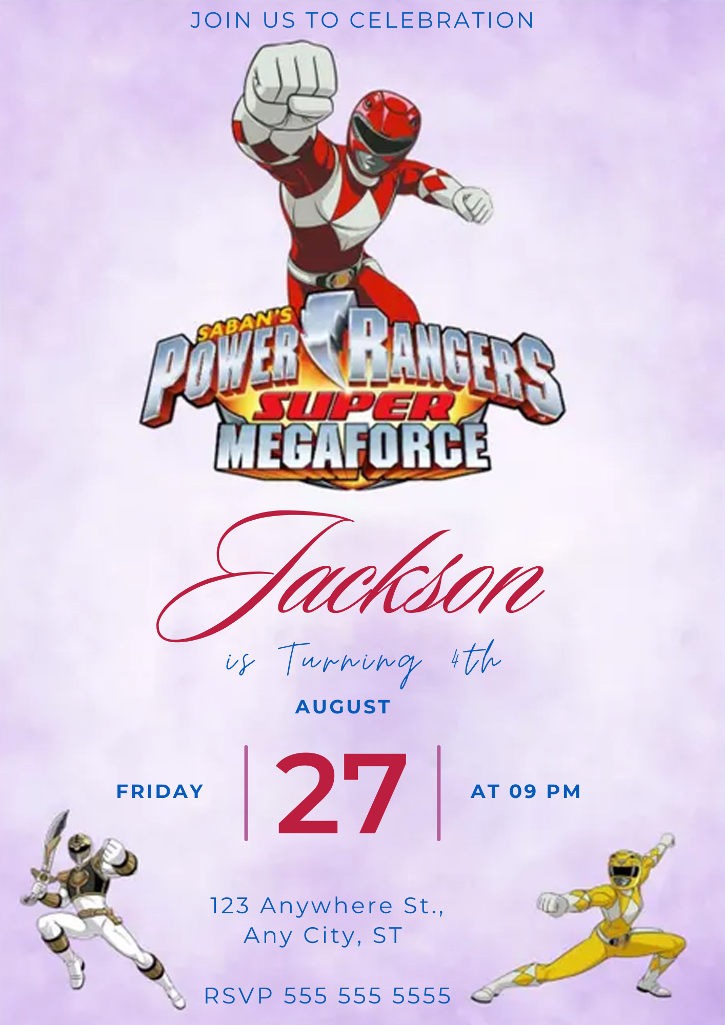 Megaforce Power Rangers Birthday Invitations - CreativeRino