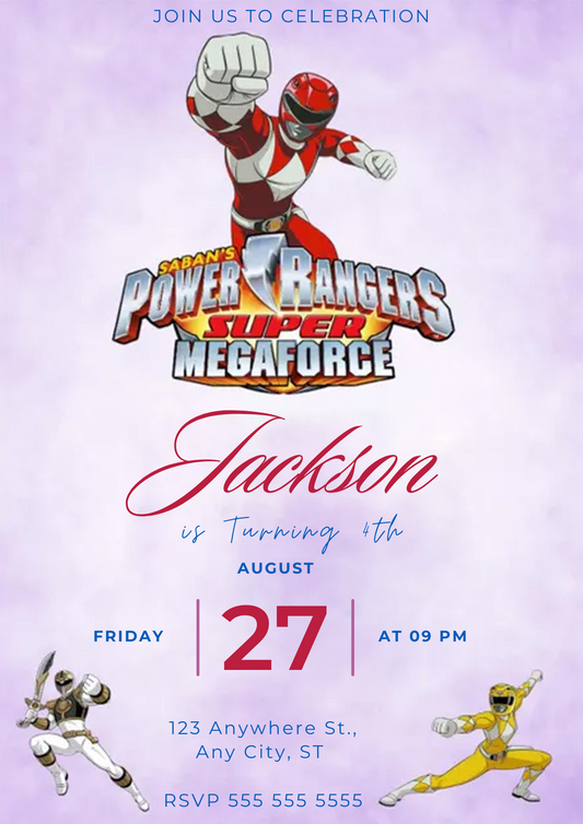Megaforce Power Rangers Birthday Invitations - CreativeRino