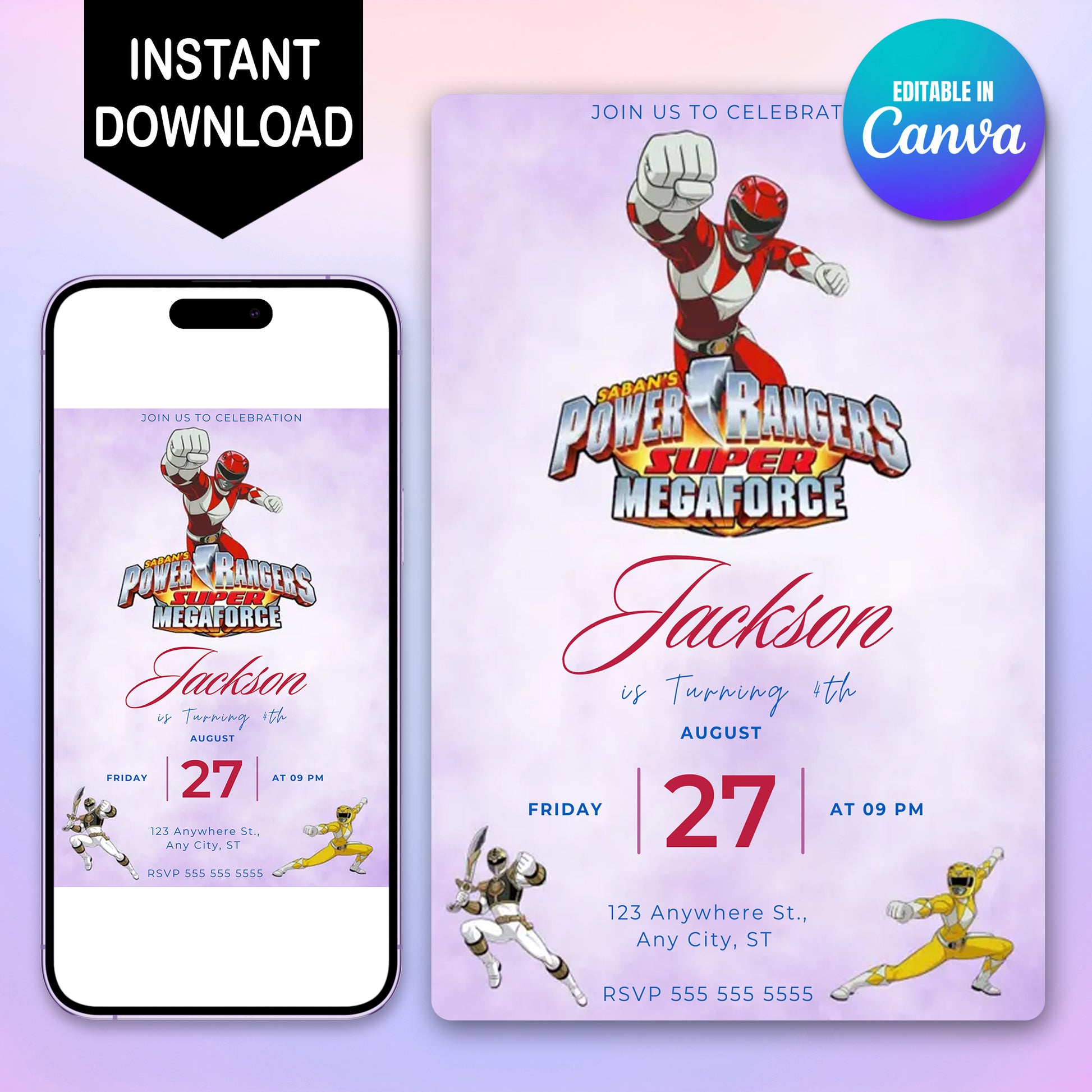 Megaforce Power Rangers Birthday Invitations - CreativeRino