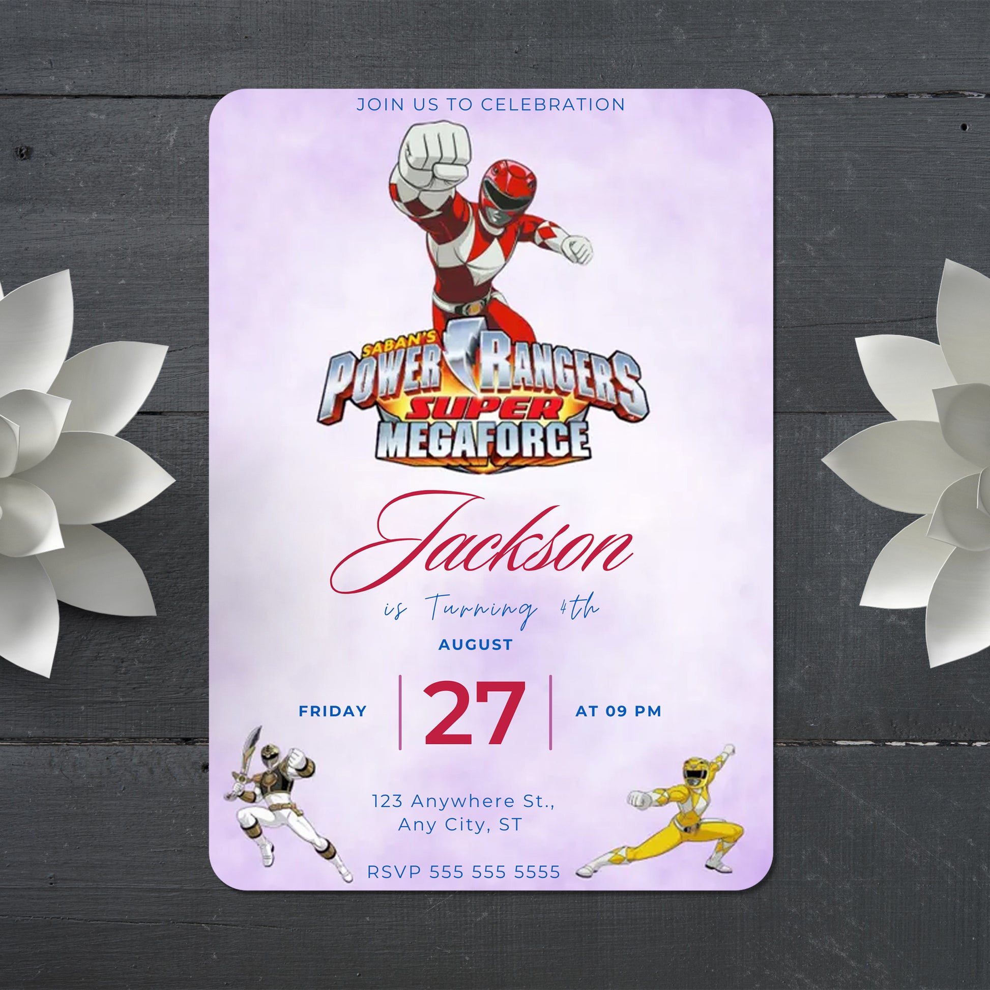 Megaforce Power Rangers Birthday Invitations - CreativeRino