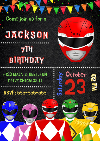 Power Rangers Birthday Party Invitations - CreativeRino