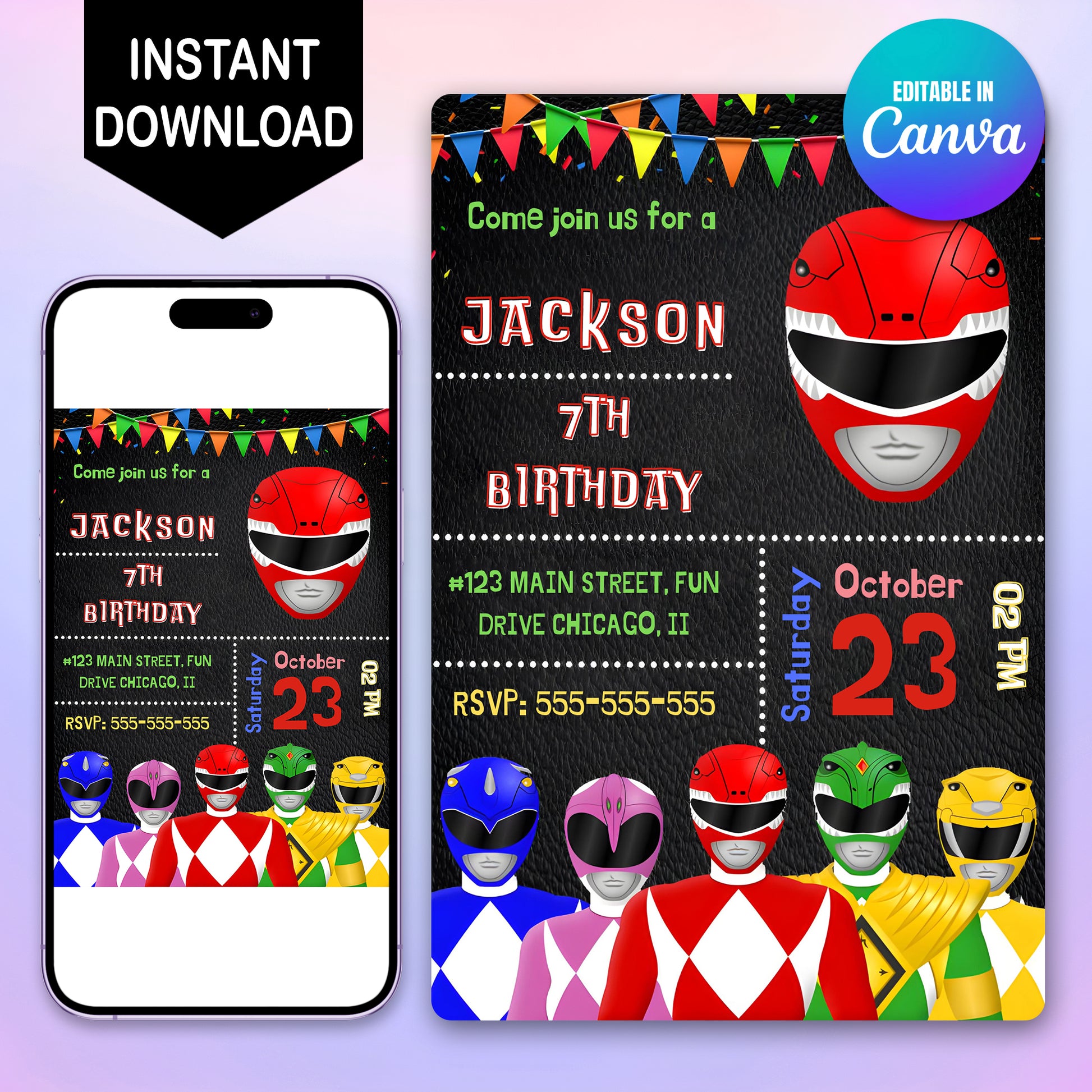 Power Rangers Birthday Party Invitations - CreativeRino