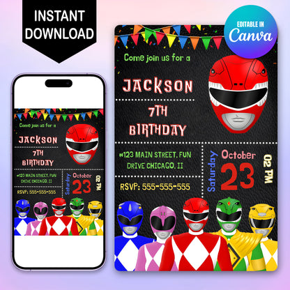 Power Rangers Birthday Party Invitations - CreativeRino