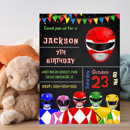 Power Rangers Birthday Party Invitations - CreativeRino