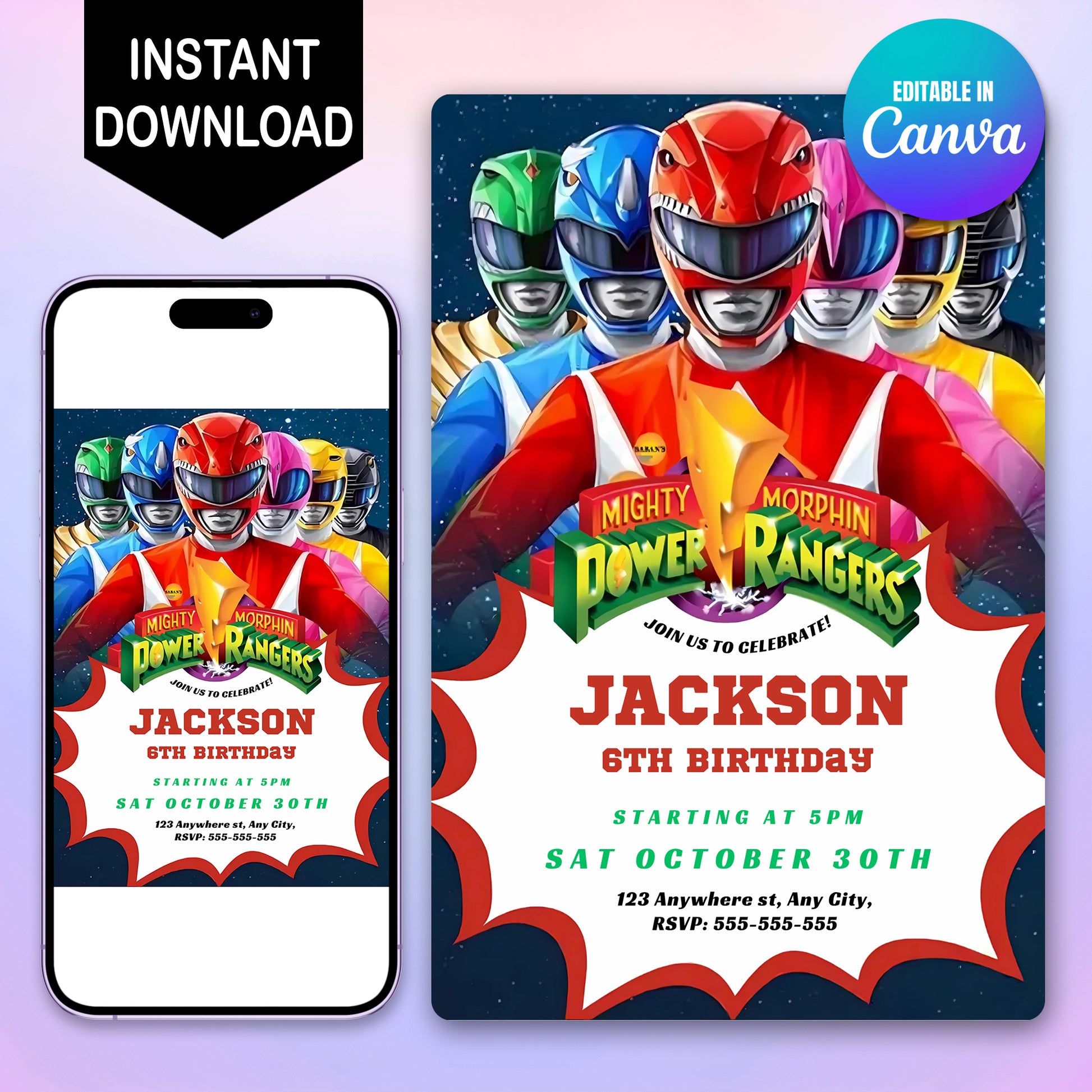 Mighty Morphin Power Rangers Invite - CreativeRino