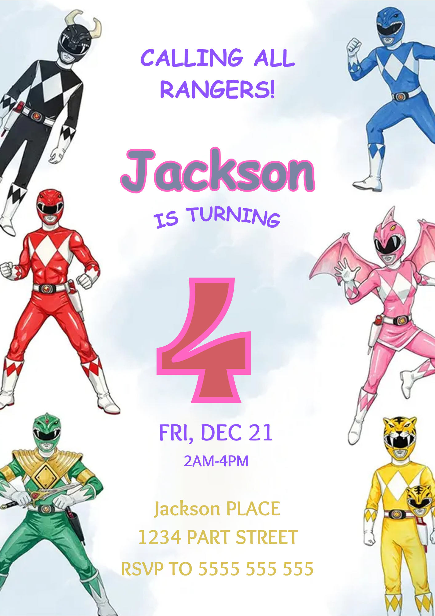 Power Rangers Birthday Party Invite - CreativeRino