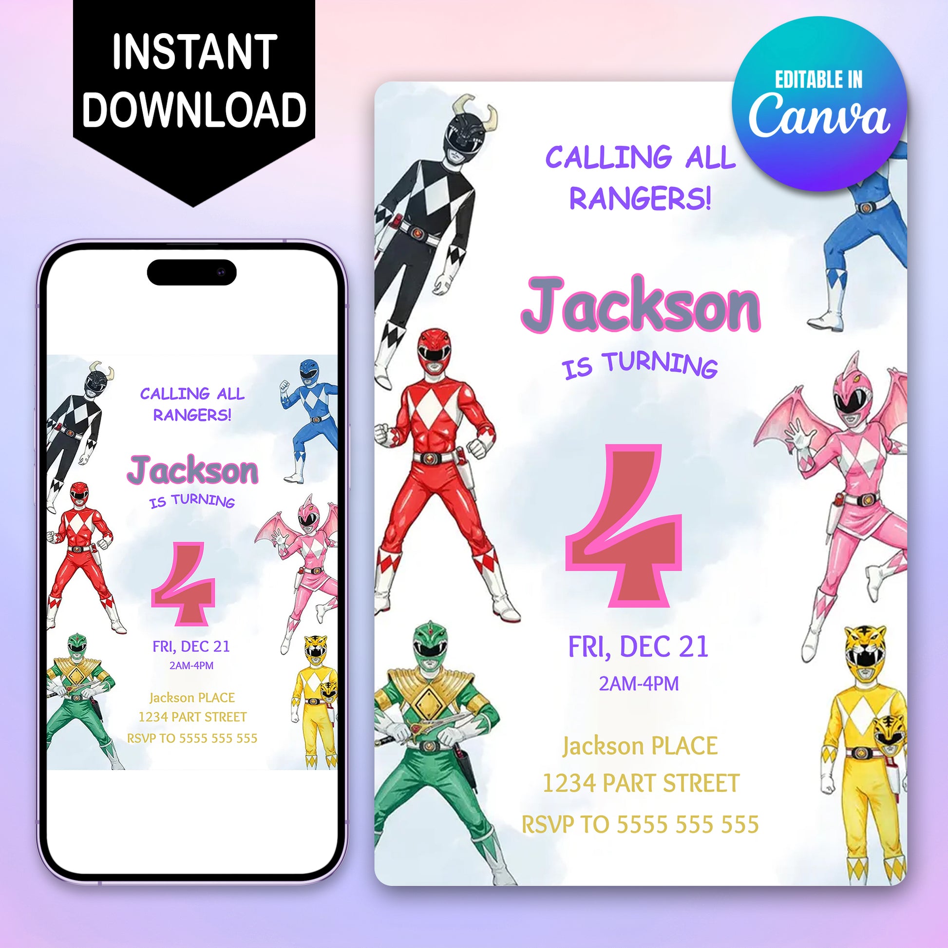 Power Rangers Birthday Party Invite - CreativeRino