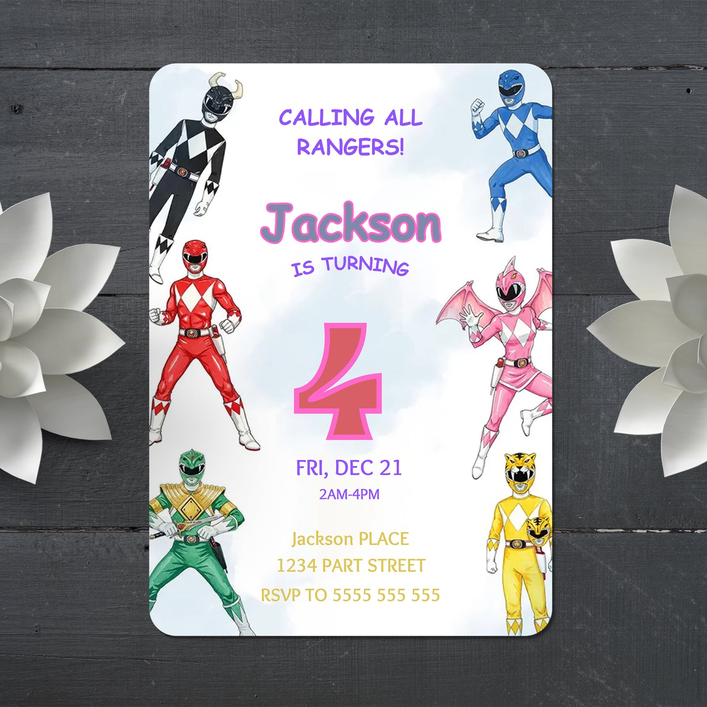 Power Rangers Birthday Party Invite - CreativeRino