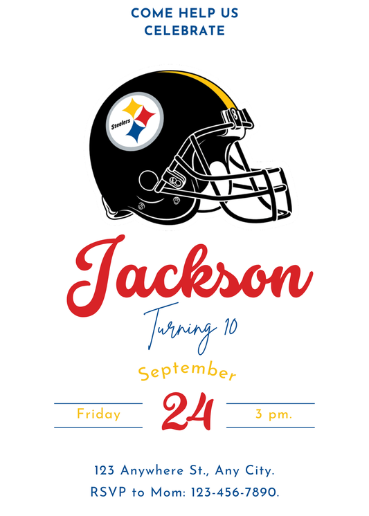Pittsburgh Steelers Birthday Party Invitations - CreativeRino