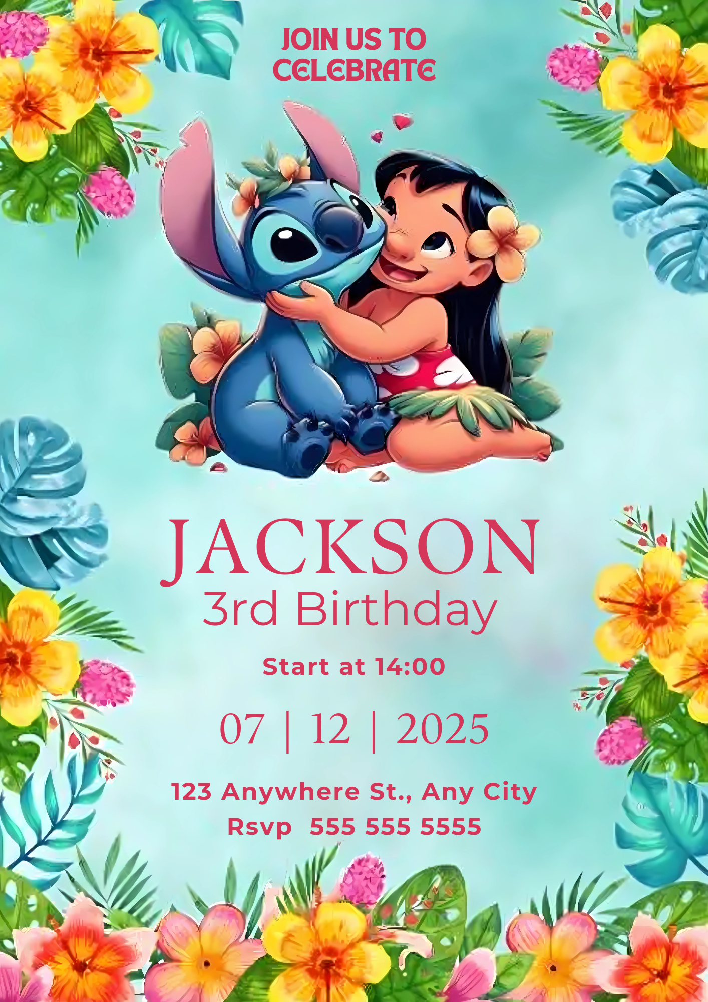 Lilo And Stitch Birthday Invitation Template - CreativeRino