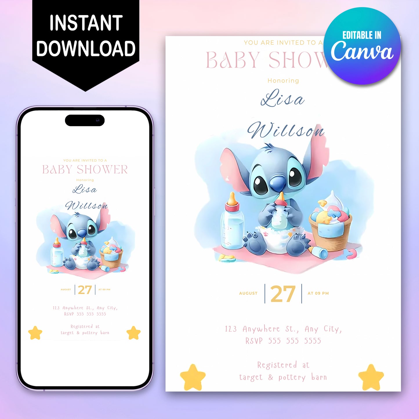 Lilo And Stitch Baby Shower Invites - CreativeRino