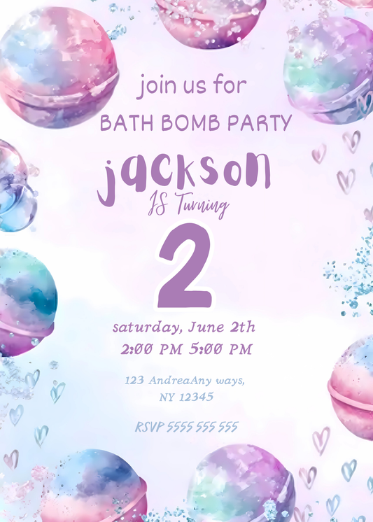 Bath Bomb Birthday Party Invitation - CreativeRino