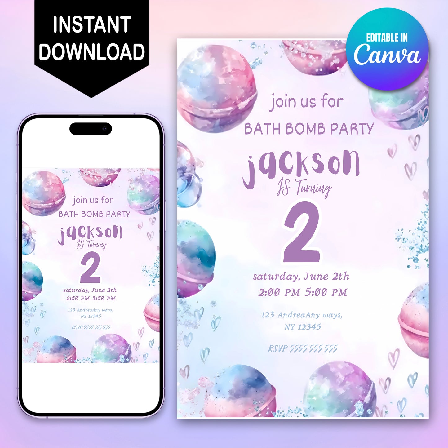 Bath Bomb Birthday Party Invitation - CreativeRino
