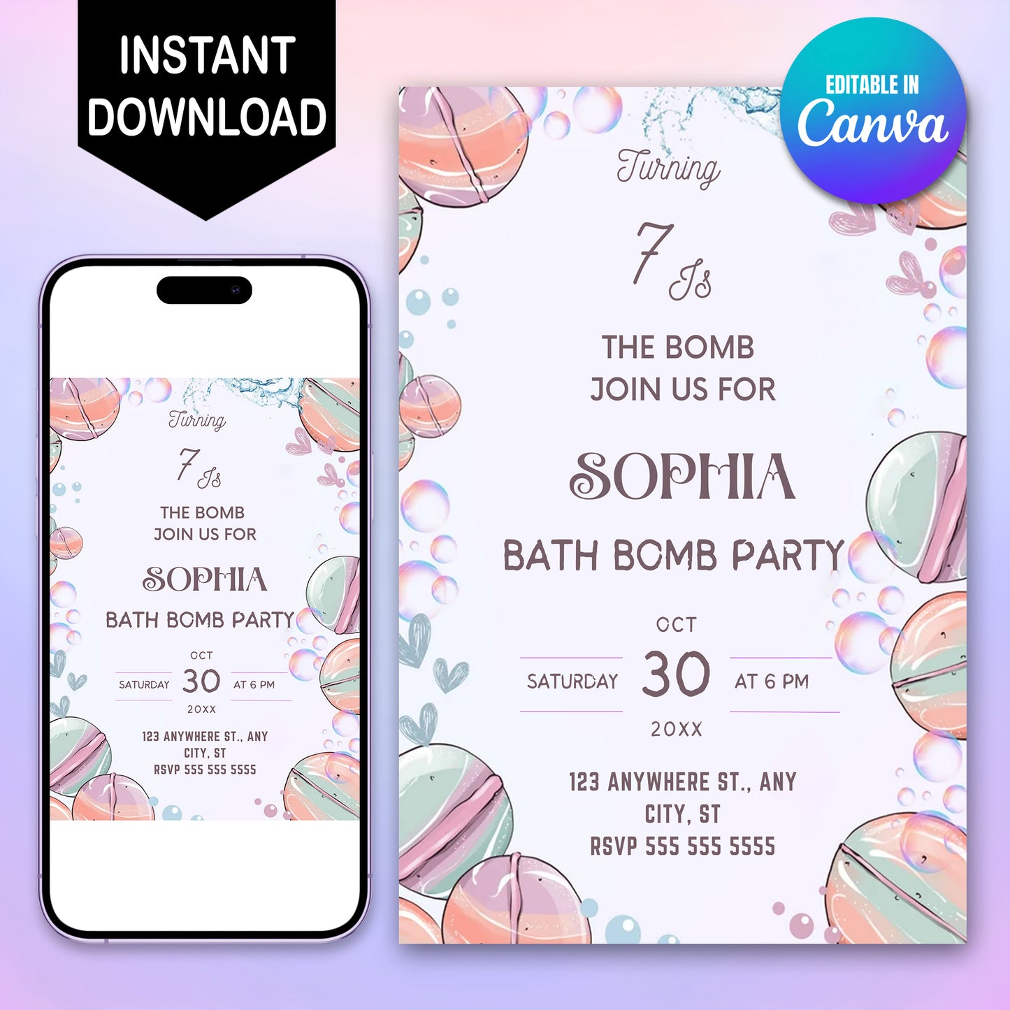 Bath Bomb Birthday Invitation - CreativeRino