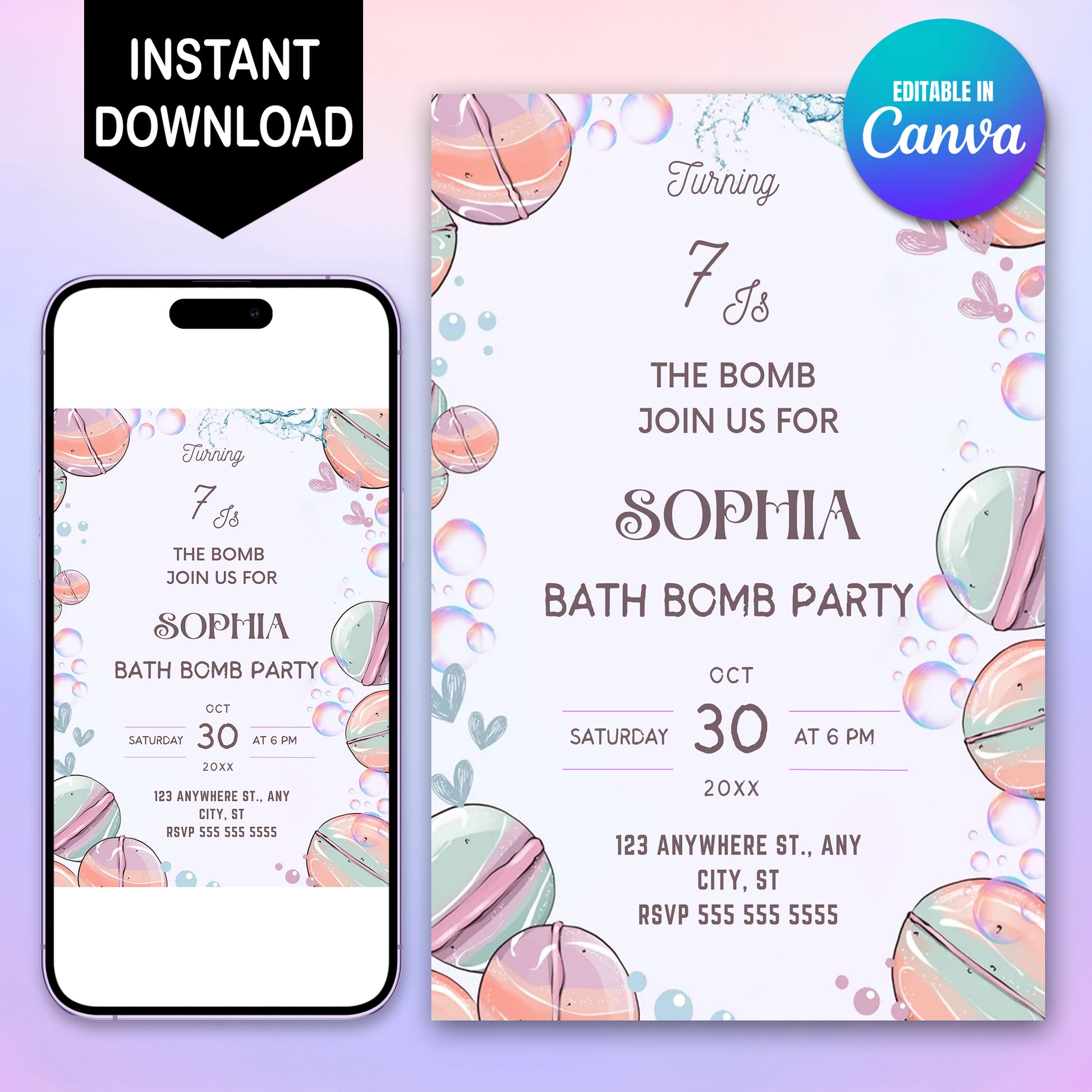 Bath Bomb Birthday Invitation - CreativeRino
