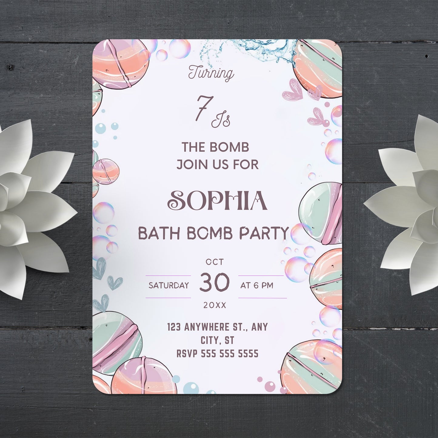 Bath Bomb Birthday Invitation - CreativeRino