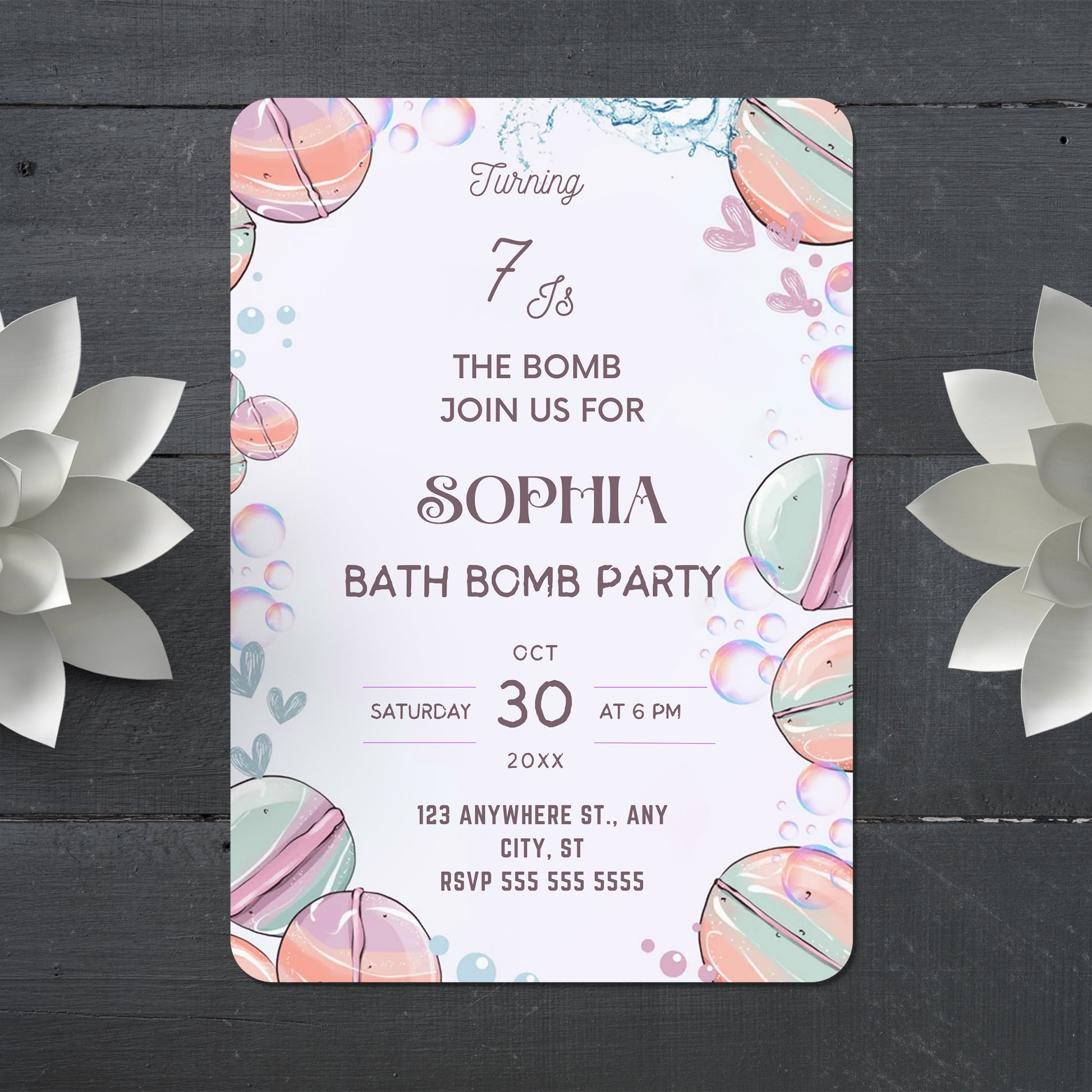 Bath Bomb Birthday Invitation - CreativeRino