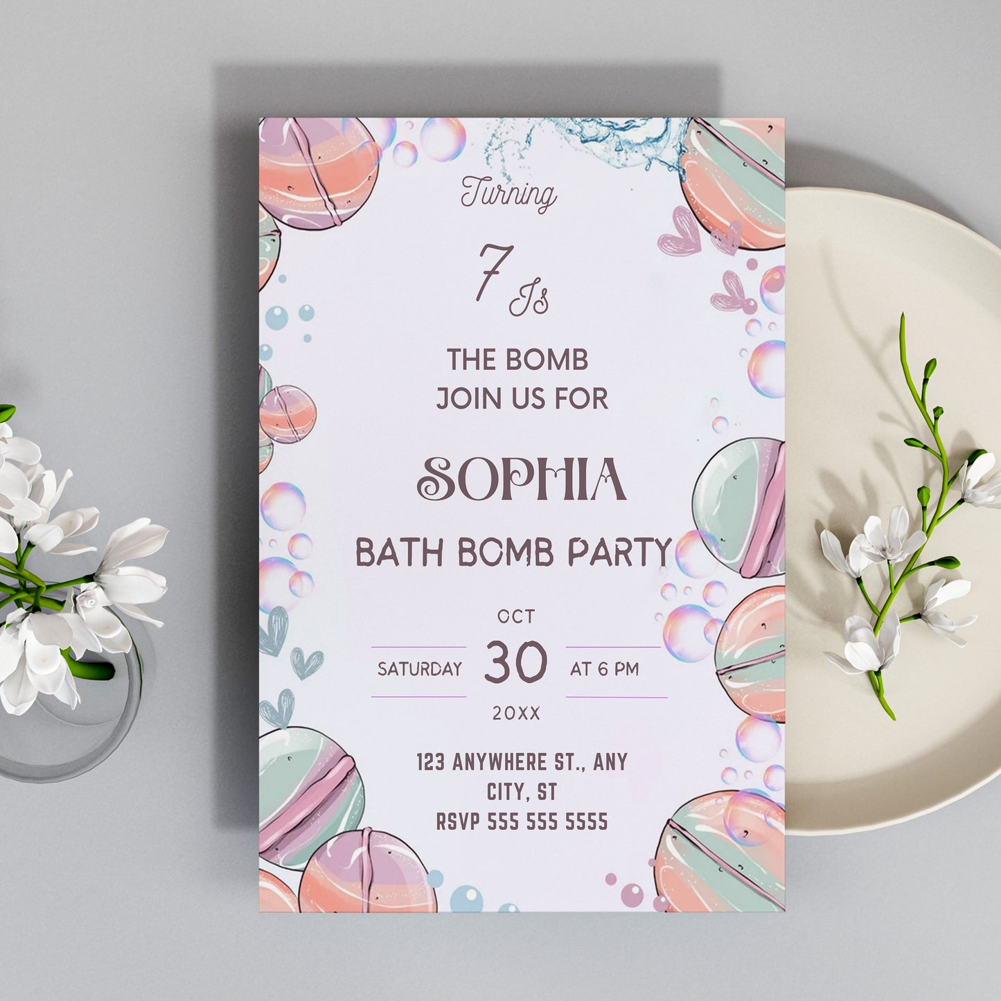 Bath Bomb Birthday Invitation - CreativeRino